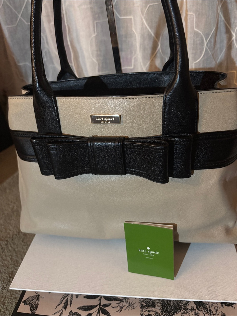 Kate Spade Two-Tone Bow Tote Bag - Black & Cream